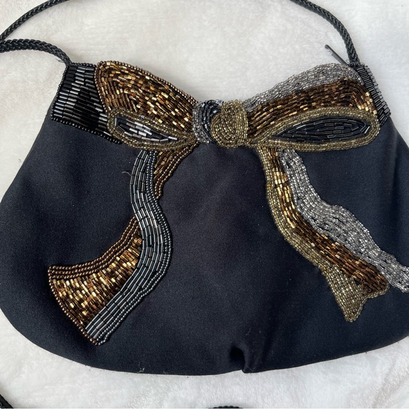 Vintage La Regale LTD Beaded Black Bow Zipper Purse holiday purse New Year's Eve - Picture 4 of 9